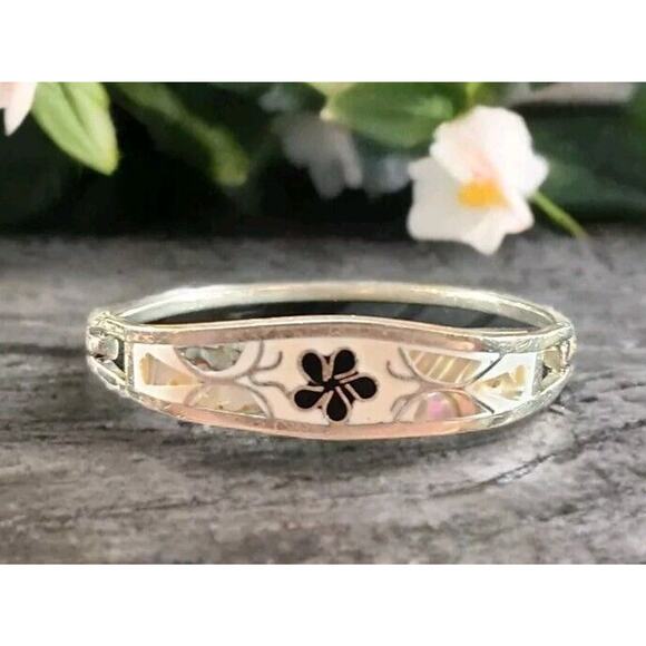 Unbranded Jewelry - Native Mosaic Abalone Shell Floral Bracelet Mexico Vintage Bohemian Jewelry